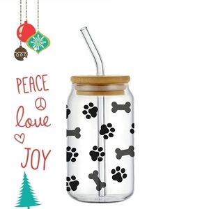 🆕️ DOG PAWS & BONES  16oz Glass Tumbler